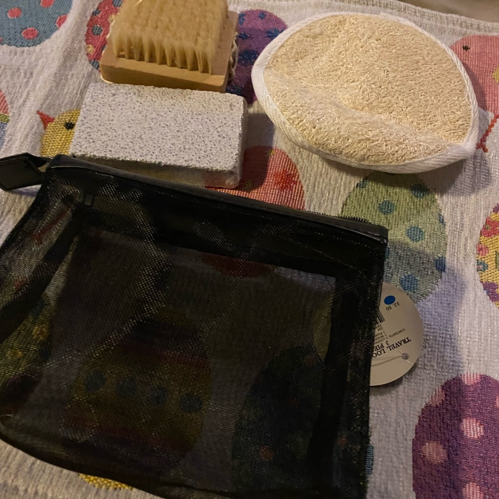 Black Mesh Toiletry Bag with Bath Accessories